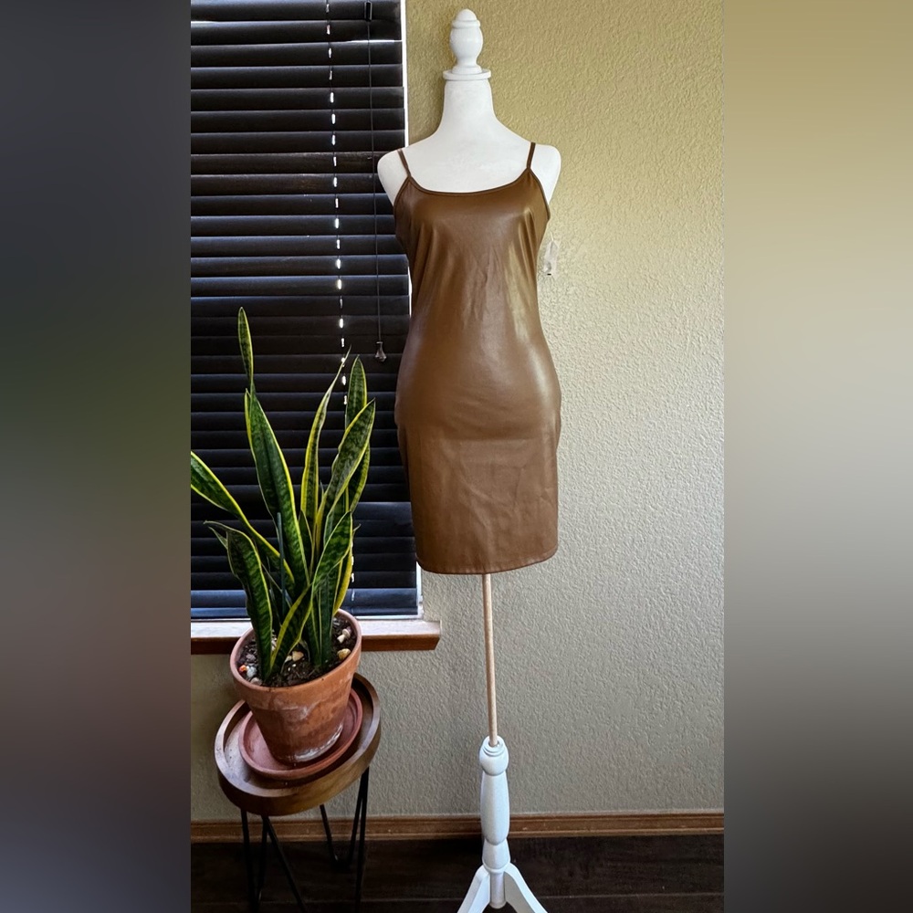 Brown faux leather dress